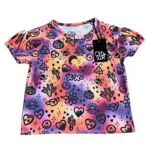 Chaser Girl Size 6 Colorful Happy Face Love Terry Cloth Tee Short Sleeve Top NWT